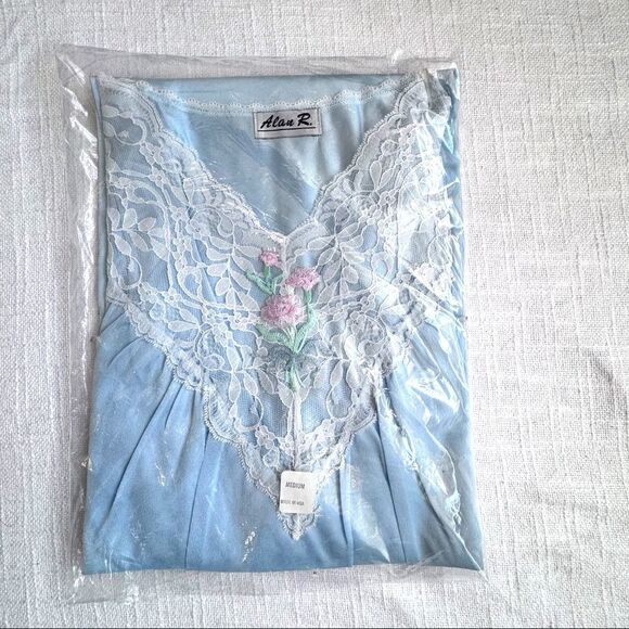 Vintage Other - Alan R Vintage Nightgown Blue Lace Made in USA Size M